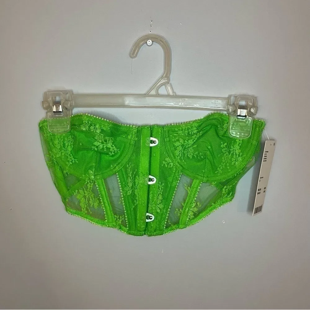 Urban Outfitters Out From Under Firecracker Green Lace Cropped Corset Top S NWT